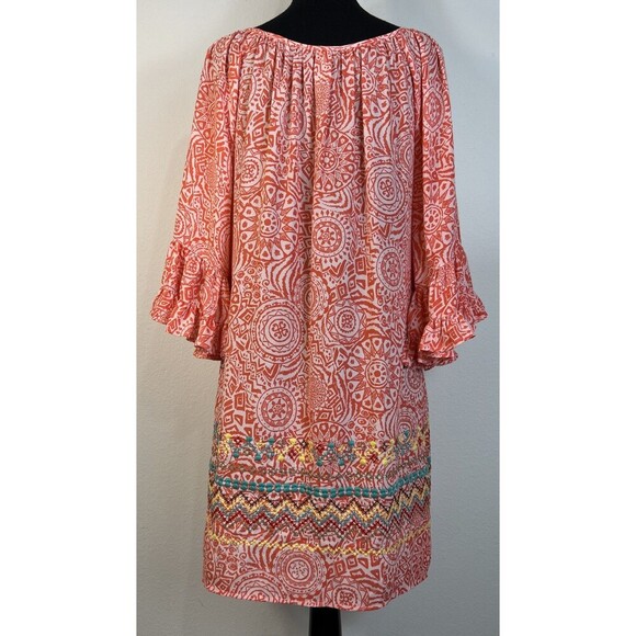 Anthropologie Uncle Frank Orange Embroidered Ruffle Mini Dress S (2/4) Geo Boho - Picture 2 of 10